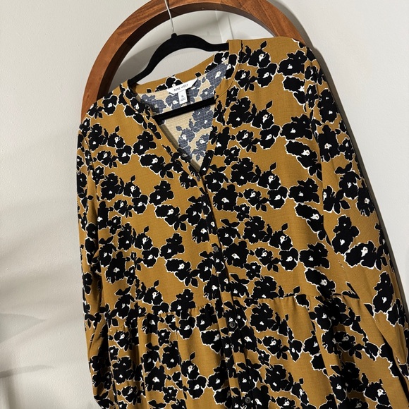 Nine West XL Mustard Brown Floral Long Sleeve Dress - Picture 2 of 11